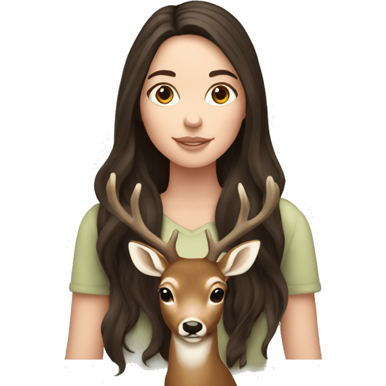 white girl with long dark brown hair holding a deer emoji