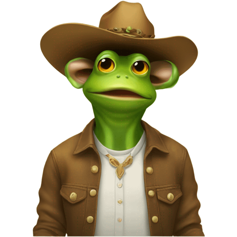 Me a frog sitting on a a cow looks like a cowboy emoji