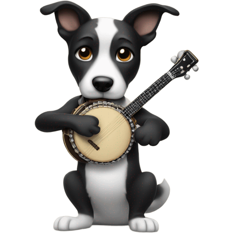 Black and white dog playing banjo emoji