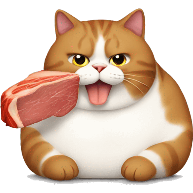 Obese cat eating steak emoji