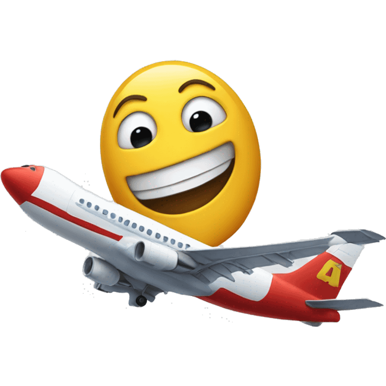 laughing face grabbing an airplane emoji