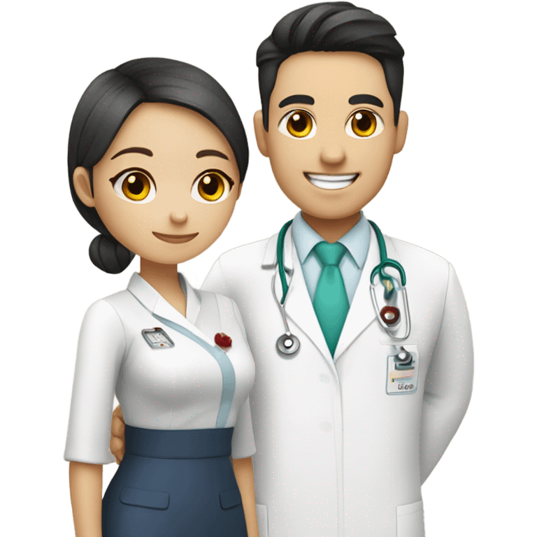 girl in qipao saying thank you to a male doctor in white Dr uniform emoji