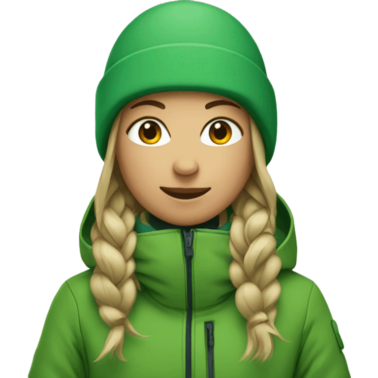 Snowboard girl with green coat emoji