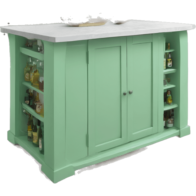 Realistic front facing mint green kitchen counter island bar. emoji