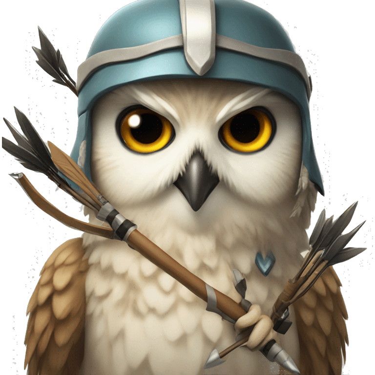 owl, wearing bow and arrows, helmet emoji