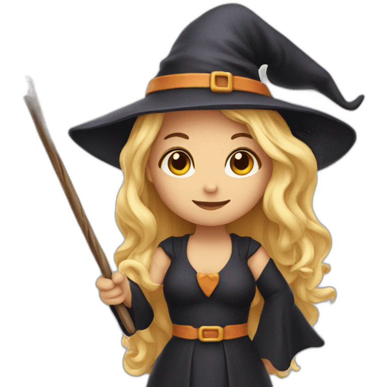 cute witch holding a wand emoji