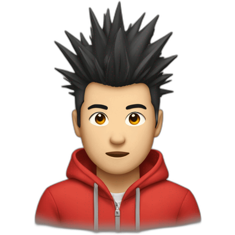 Asian male with spiky mohawk wearing a red hoodie emoji