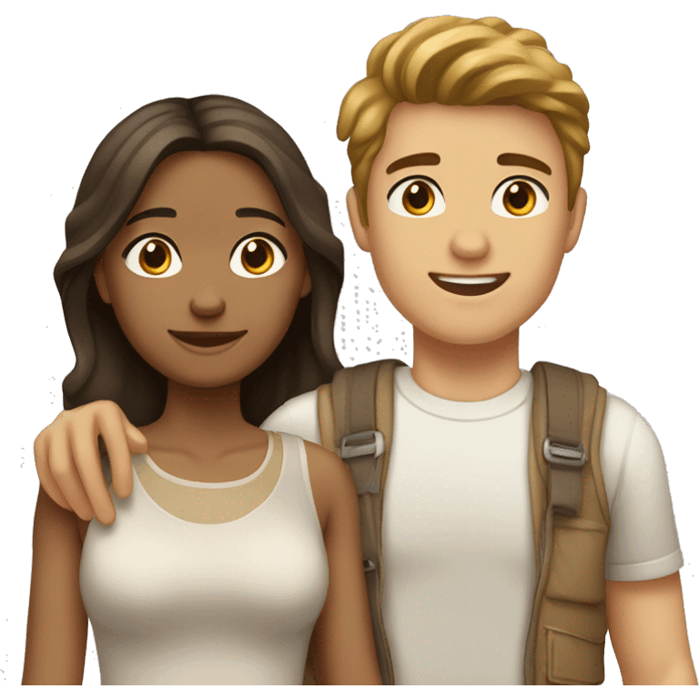 A boy with his girlfriend both brown hair and both light brown skin Color emoji