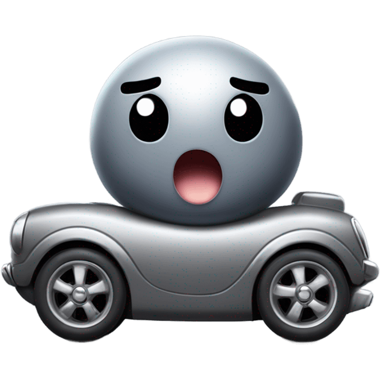 Metal cute mad Kirby bubble Gray ball driving on car wheels with mad eyebrows game emoji