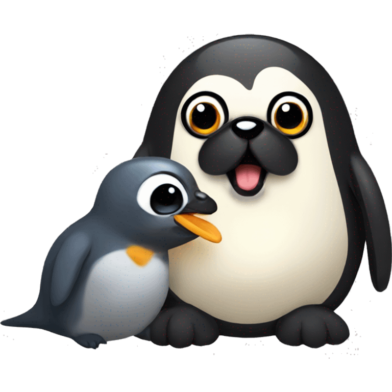 Pug biting penguin emoji