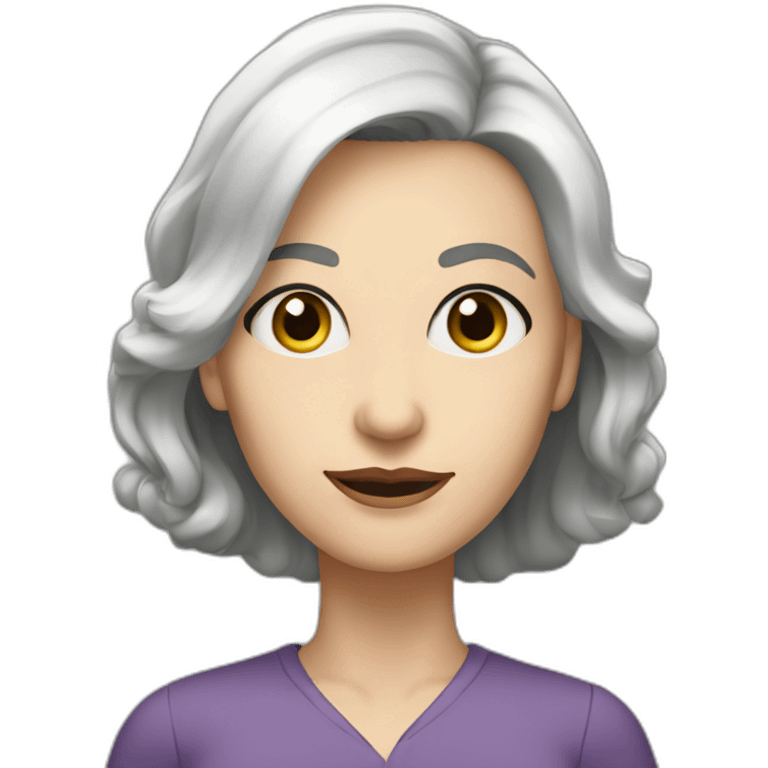 Woman at 40s, white palide skin, grey hair, big black eyes emoji