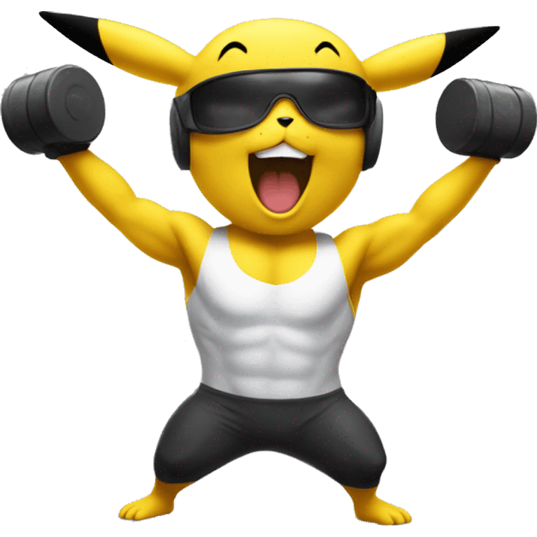 Pikachu cheering a white bodybuilder in training  emoji