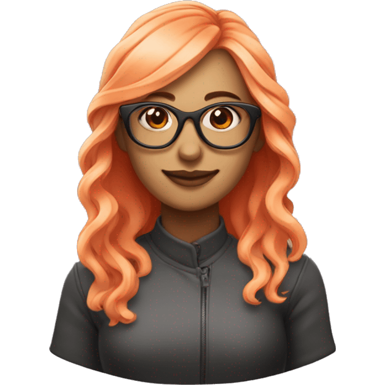 Mujer con cabello naranja, canas con gafas de color rosa emoji