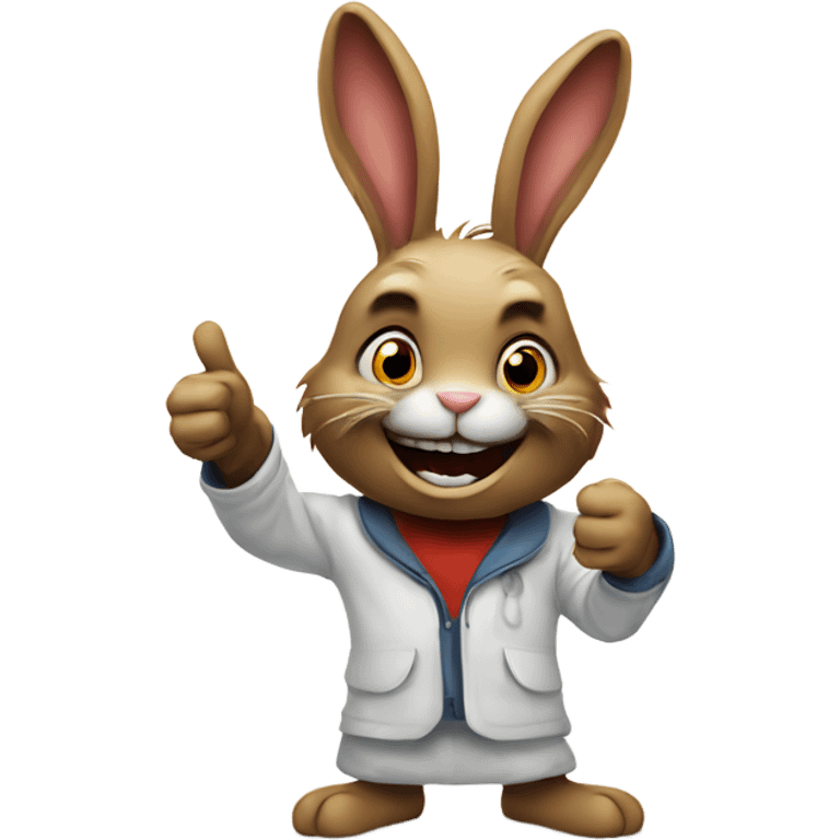 Scary rabbit giving the thumbs up emoji