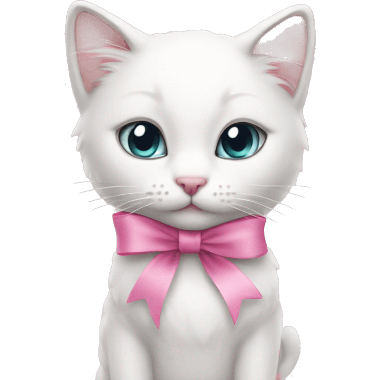 White kitty with pink ribbon on head emoji