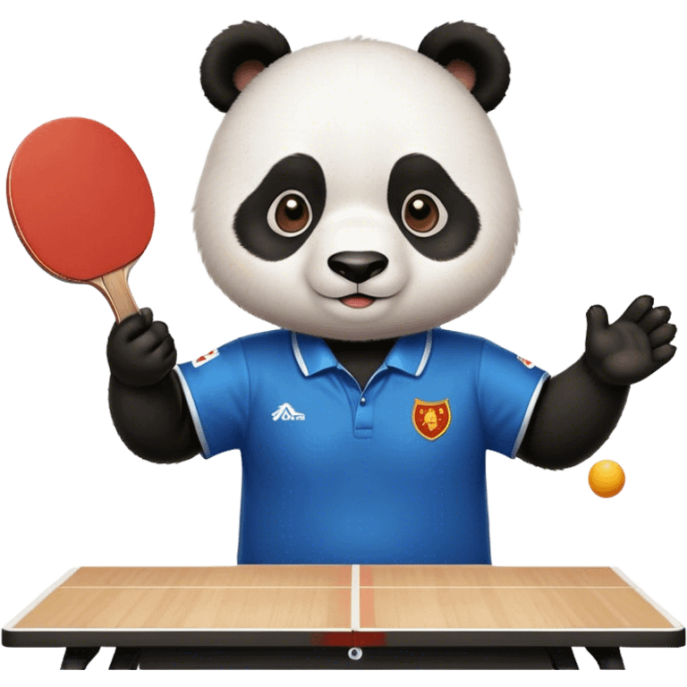 a cute panda wear Chinese team uniform play table tennis  emoji