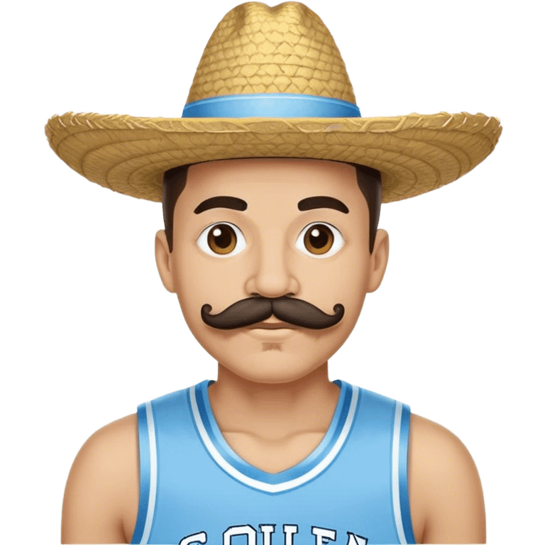 With an oversized handlebar mustache, wearing a colorful sombrero and a Carolina Tar Heels basketball jersey emoji