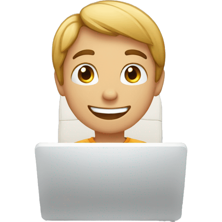 A boy in front of the computer who is happy  emoji