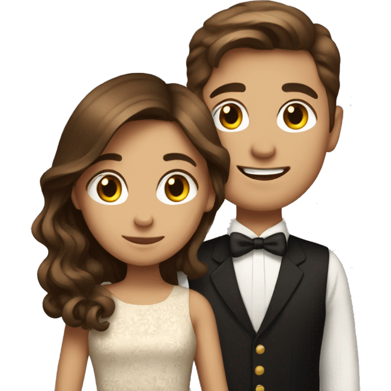 brown haired boy portrait with the girl in elegant dress from my emojis emoji