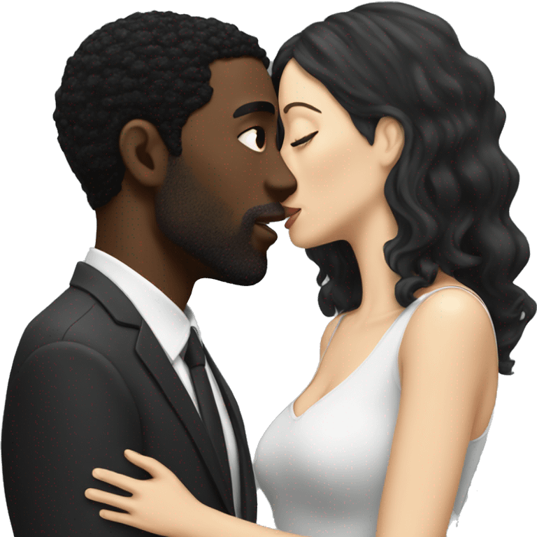 Black man and white women with black hair kissing emoji