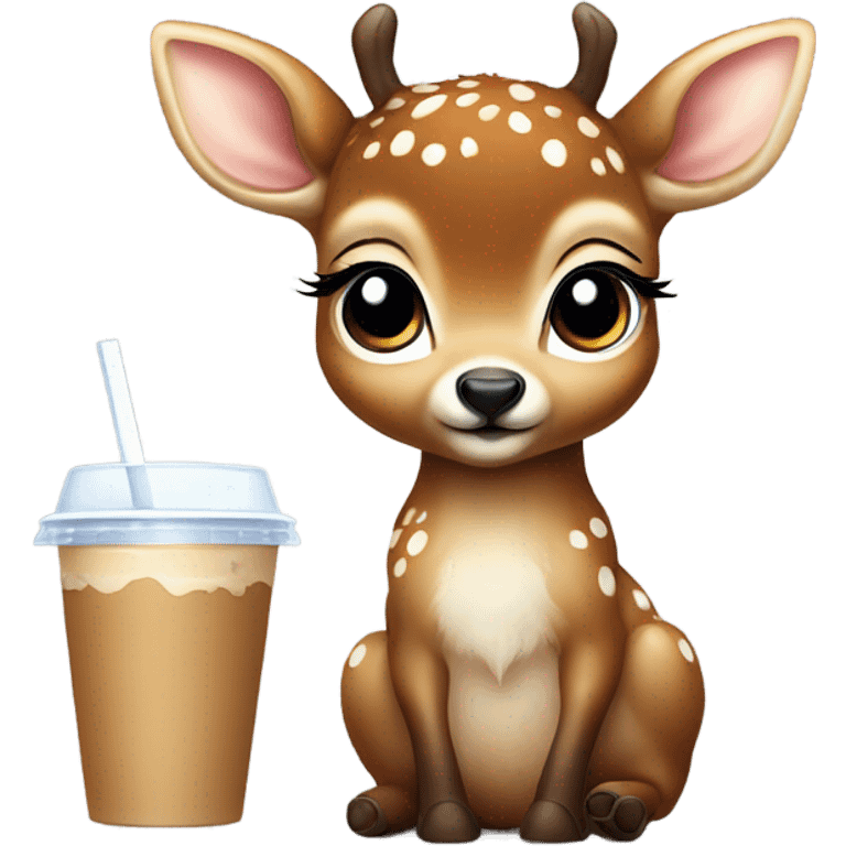 Baby deer drinking iced coffee emoji