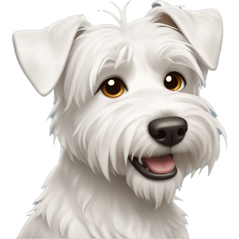 Thin shaggy scruffy white terrier dog with brown ears emoji