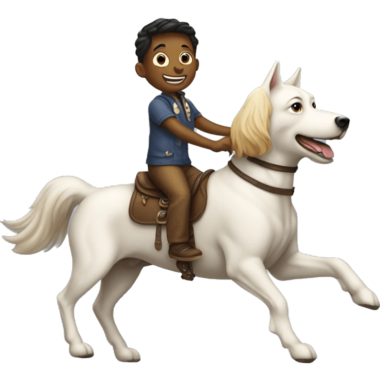 childing riding a dog like it's a horse emoji