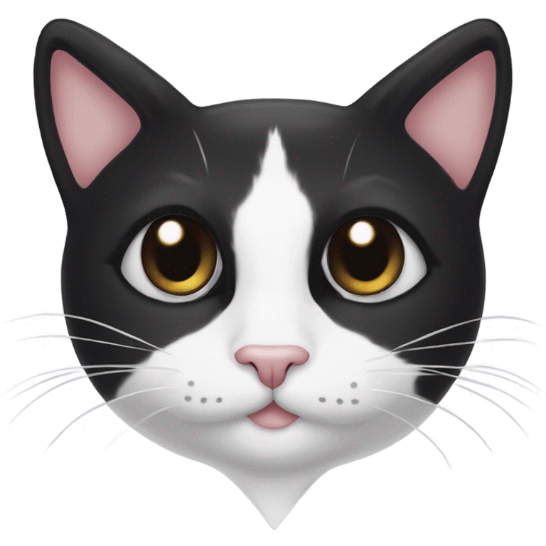 Tuxedo cat with a heart shaped black spot on his side. White face with black ears and black tail  emoji