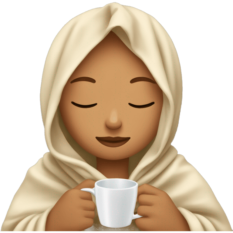 girl with blond cuivré hair inside a blanket sipping coffee eyes closed emoji