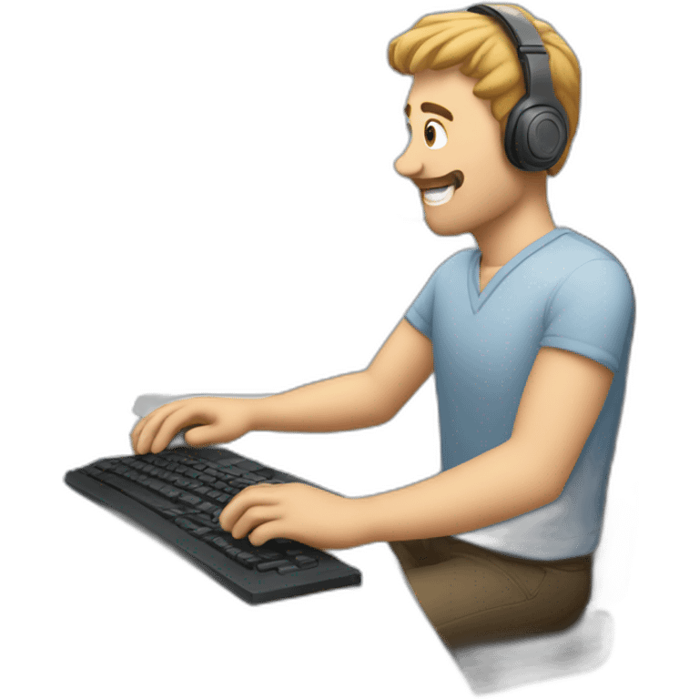 man at computer with a headset emoji