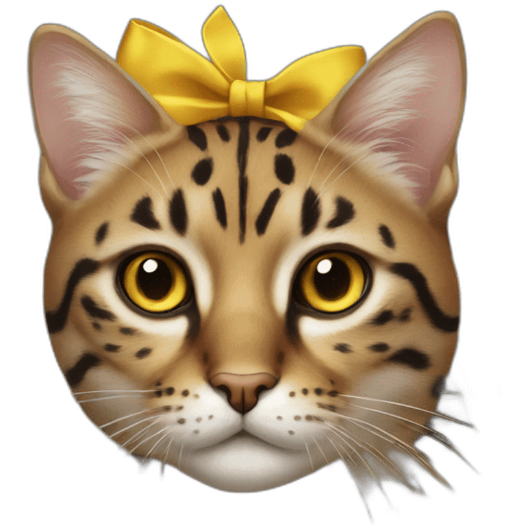 a spotted cat with yellow eyes and a bow on his head emoji