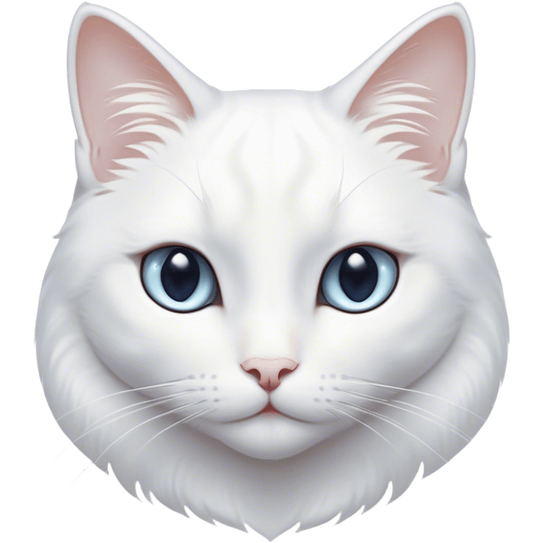 Cinematic Noble White Cat Portrait Emoji, Poised and stately, with a pristine, snow-white fur accented by delicate hints of silver, refined whiskers and a serene, focused gaze, simplified yet impeccably detailed, glowing with an ethereal radiance and timeless elegance, high shine, exuding calm intelligence and regal simplicity, soft glowing outline, capturing the essence of a noble white cat that radiates quiet majesty! emoji