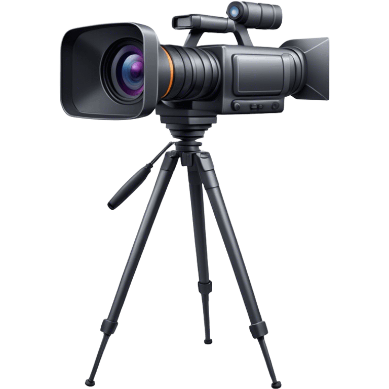 Create an emoji for video recording. Show a  single lens professional video camera on tripod, symbolizing the act of filming. Use modern, professional colors. Do not include any emojis or smiley faces. Make the background transparent. emoji