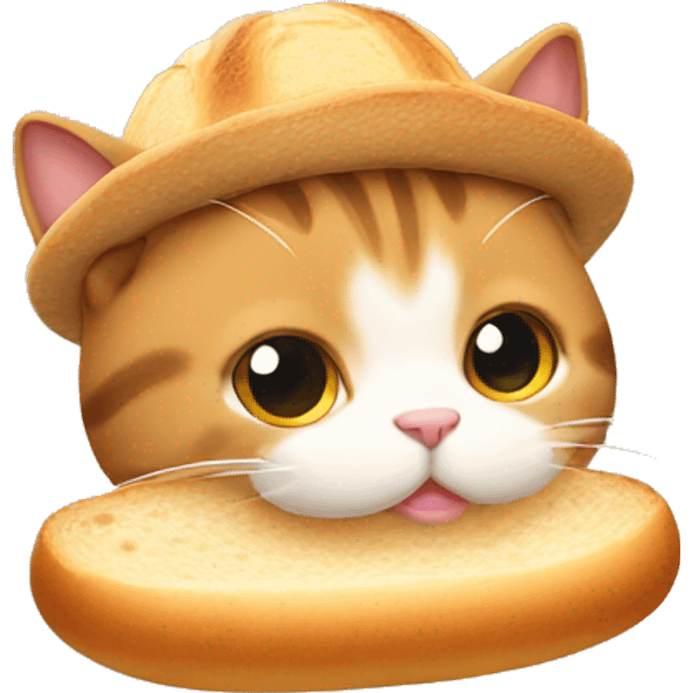 a cat with a bread as a hat emoji