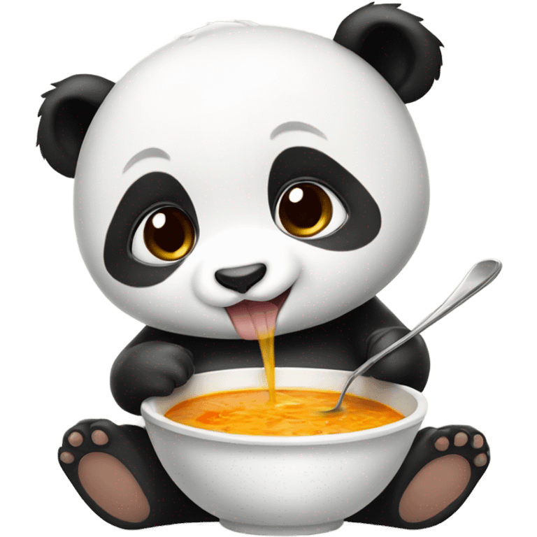 Baby panda eating big bowl of soup emoji