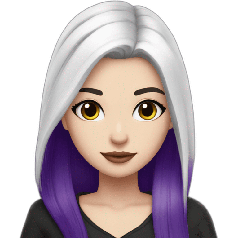 White girl long straight black and purple hair with white streak hair Raven Queen emoji