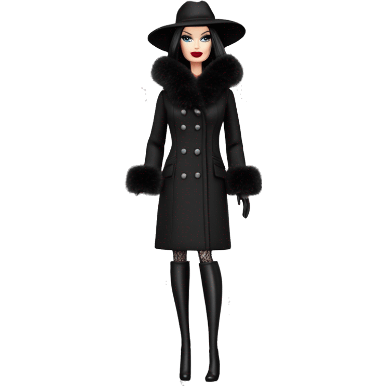 Silkstone Dazzling Winter Barbie Morticia Addams .  Wearing coat gloves boots hat emoji