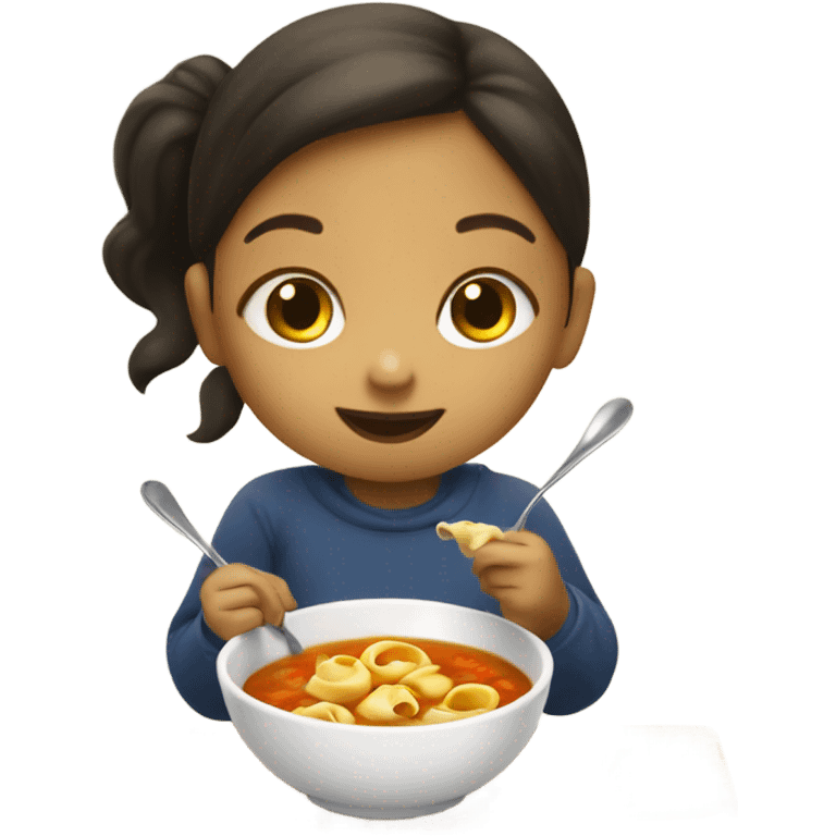 Little girl eating tortellini soup emoji