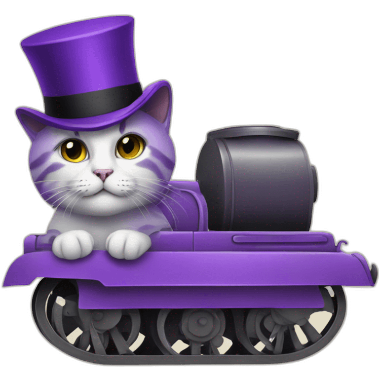 Cat with a top hat riding a purple tank emoji