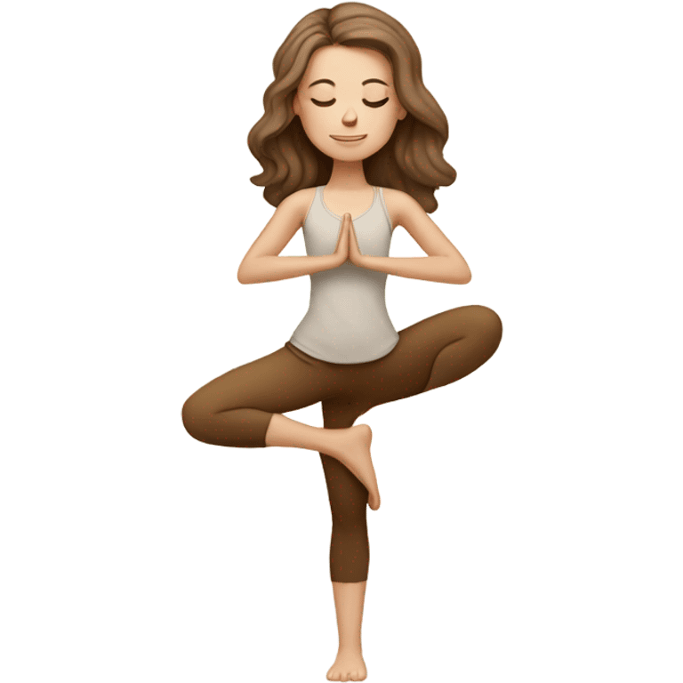 White Girl doing yoga in beige tones with brown hair  emoji