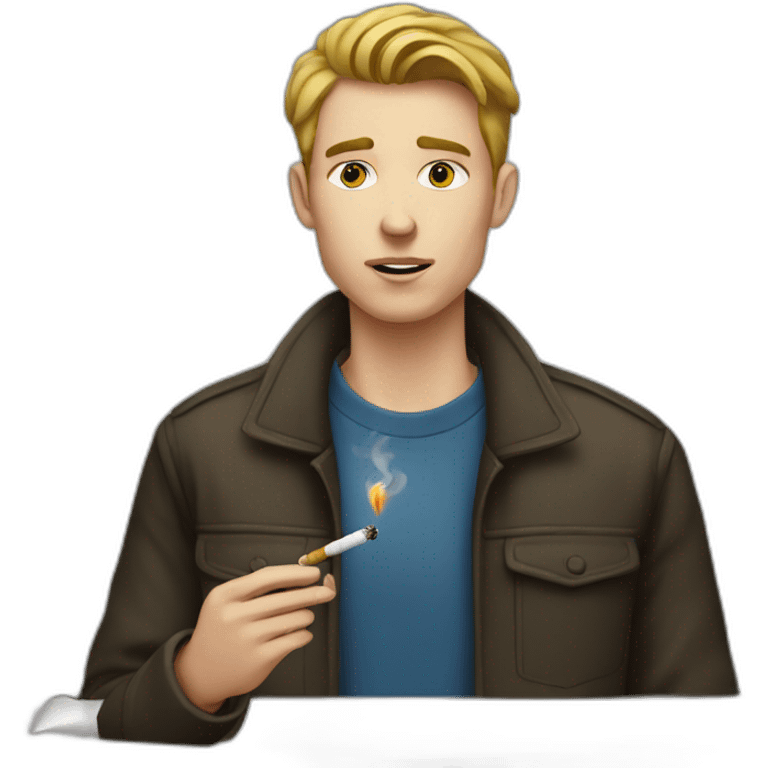 A young white man smoking a self-rolled cigarette emoji