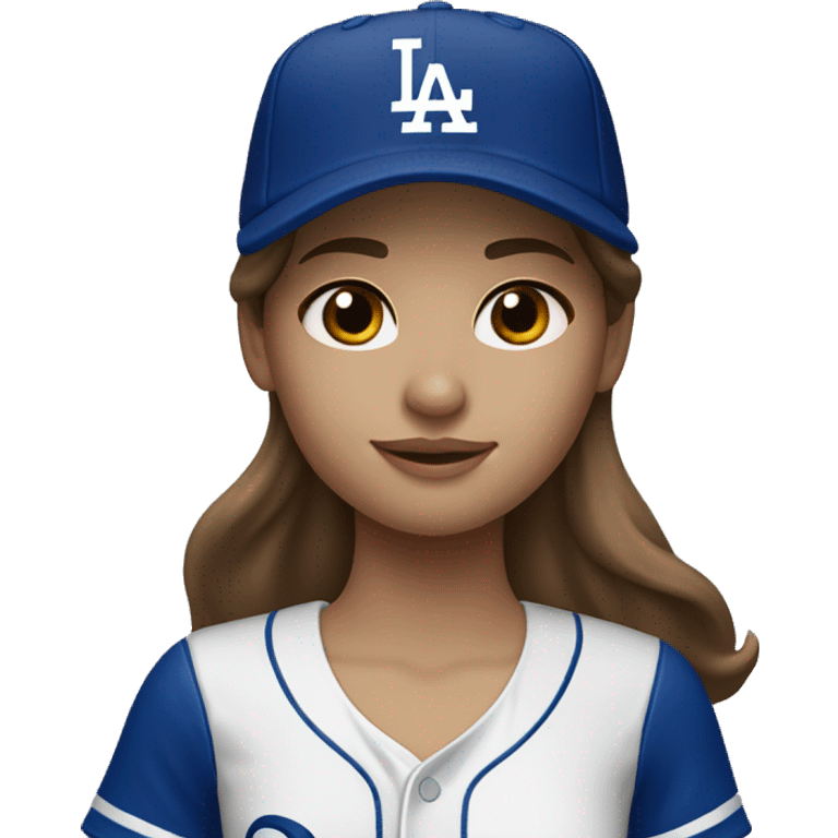 girl with brown hair and brown hairs and fair skin wearing an LA Dodgers cap emoji