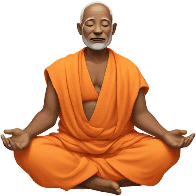 an old yogi with a peaceful and meditative expression. The character should be wearing an orange robe, symbolizing traditional yogic attire. The yogi can be sitting in a lotus position with closed eyes, a gentle smile, and a serene aura. emoji