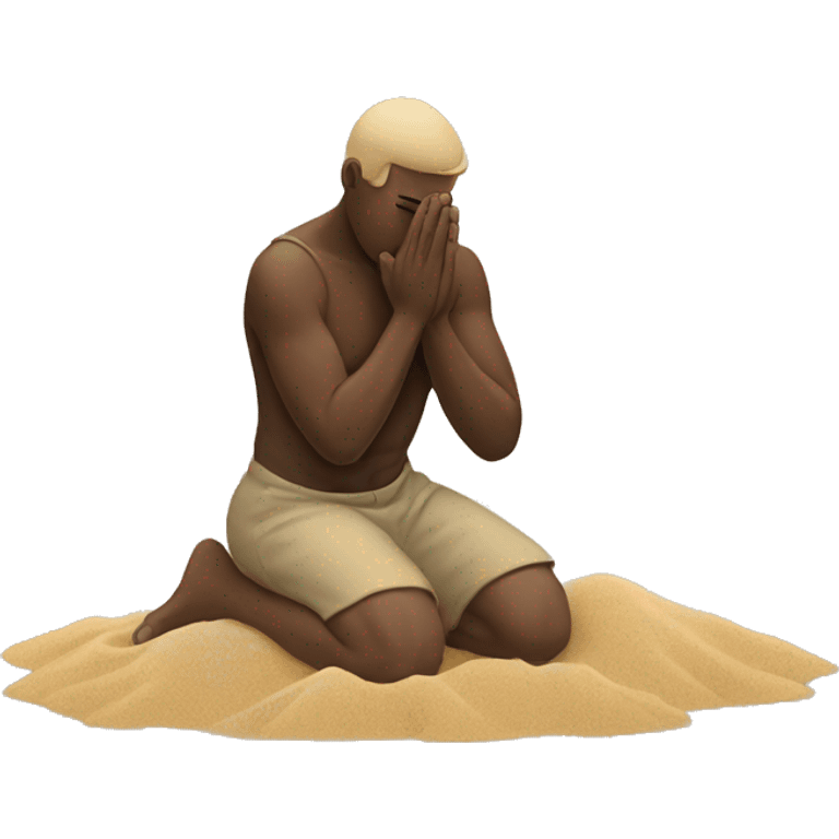 kneeling man with hands in sand emoji