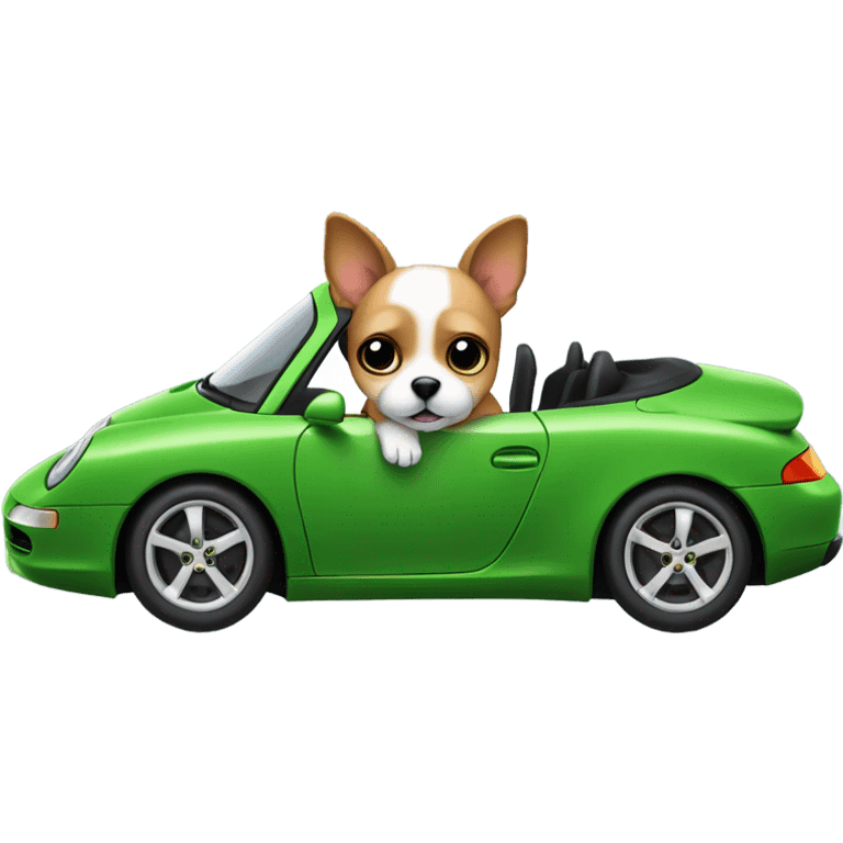 Small dog driving green Porsche emoji