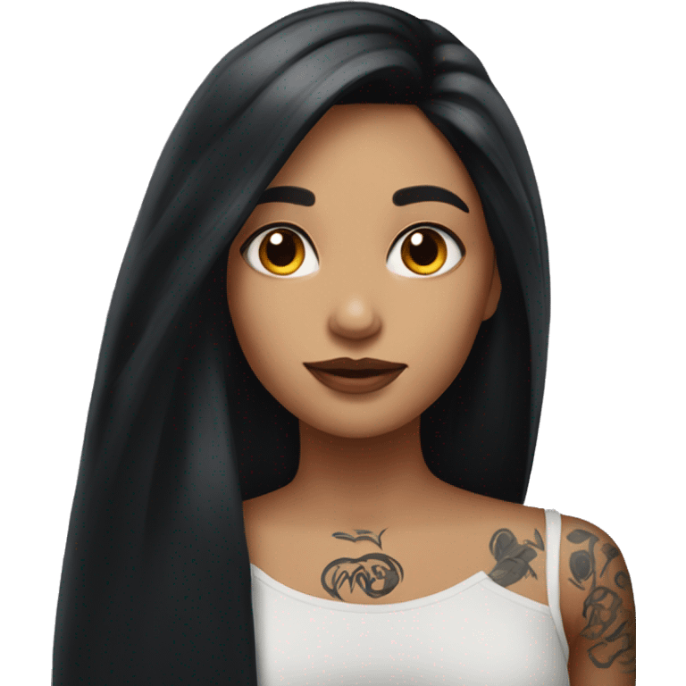 Girl with long black hair and neck tattoo emoji