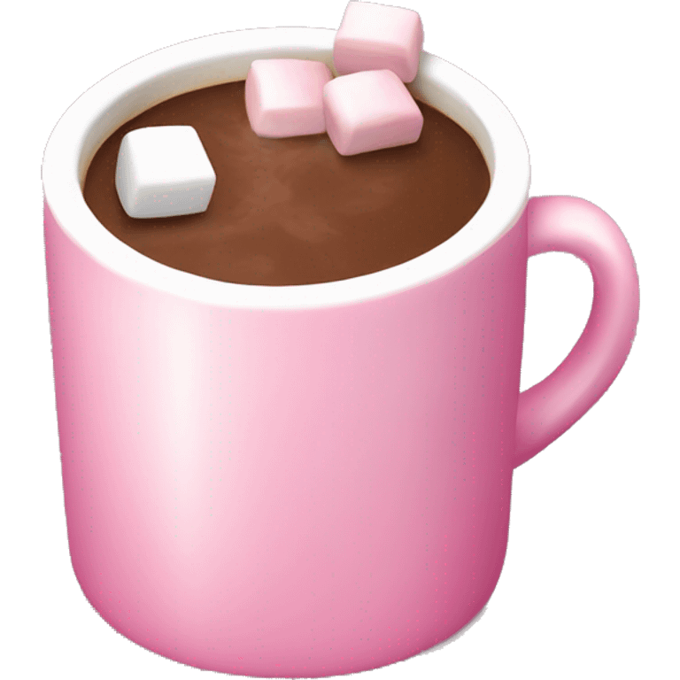 Pink mug with hot chocolate with marshmellows emoji