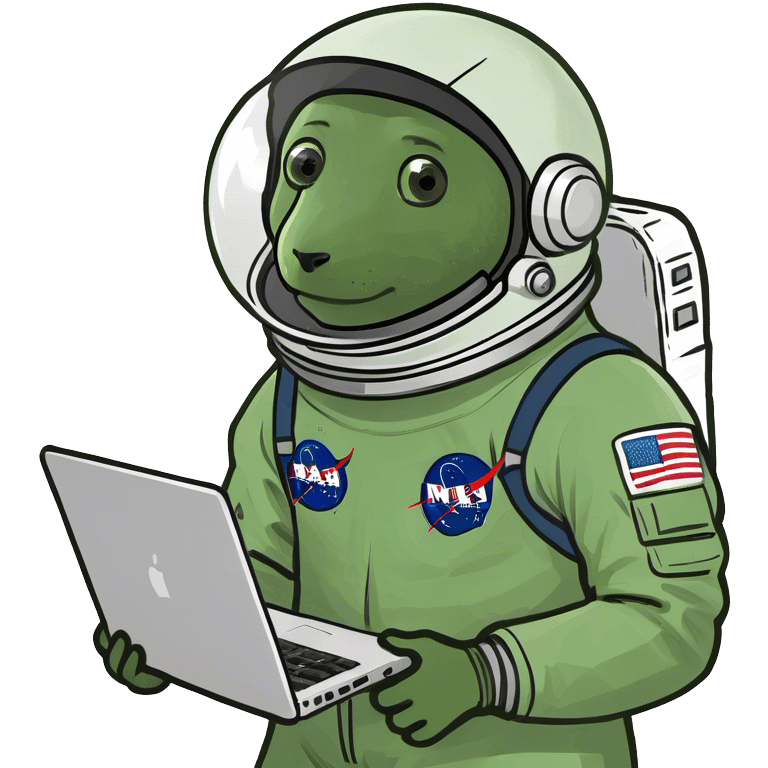 astronaut scientist with a rocket and a computer, on moon emoji