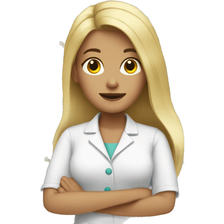 woman with blonde long flat hair working in a pharmacy emoji