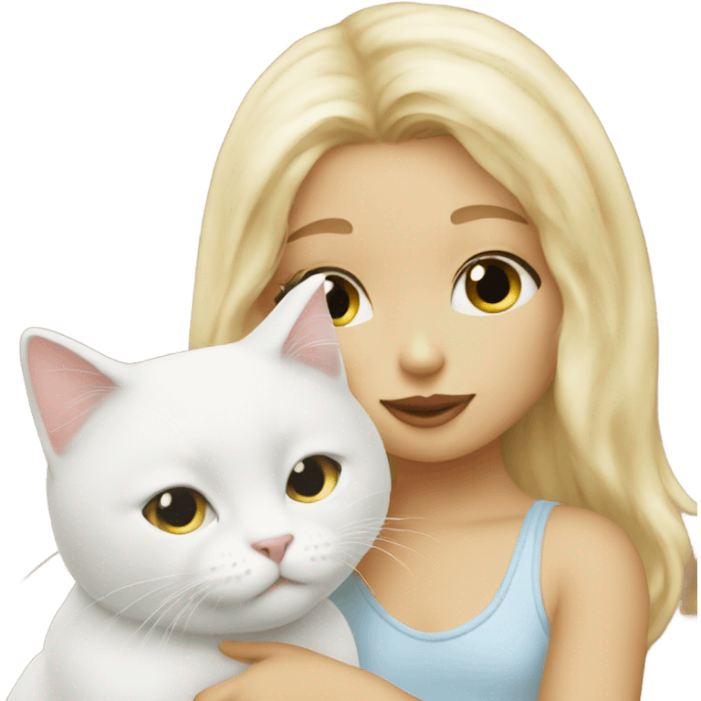 blonde girl kiss white cat emoji